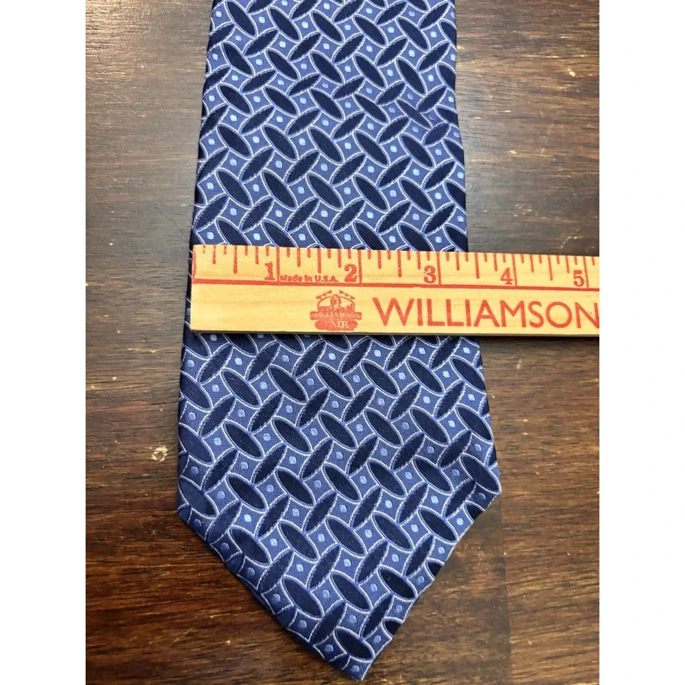 Geoffrey Beene‎ Extra Long 100% Silk Tie Blue Geometric Pattern Mens Necktie